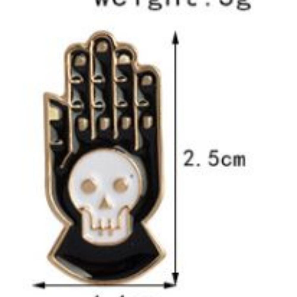 Black Hand White Skull Pin Brooch